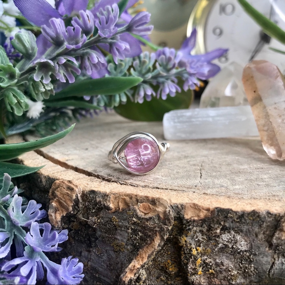 Handmade Silver Plated Pink and Silver Ring